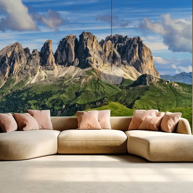 Fototapeta majestatyczna górska panorama z zielonymi wzgórzami