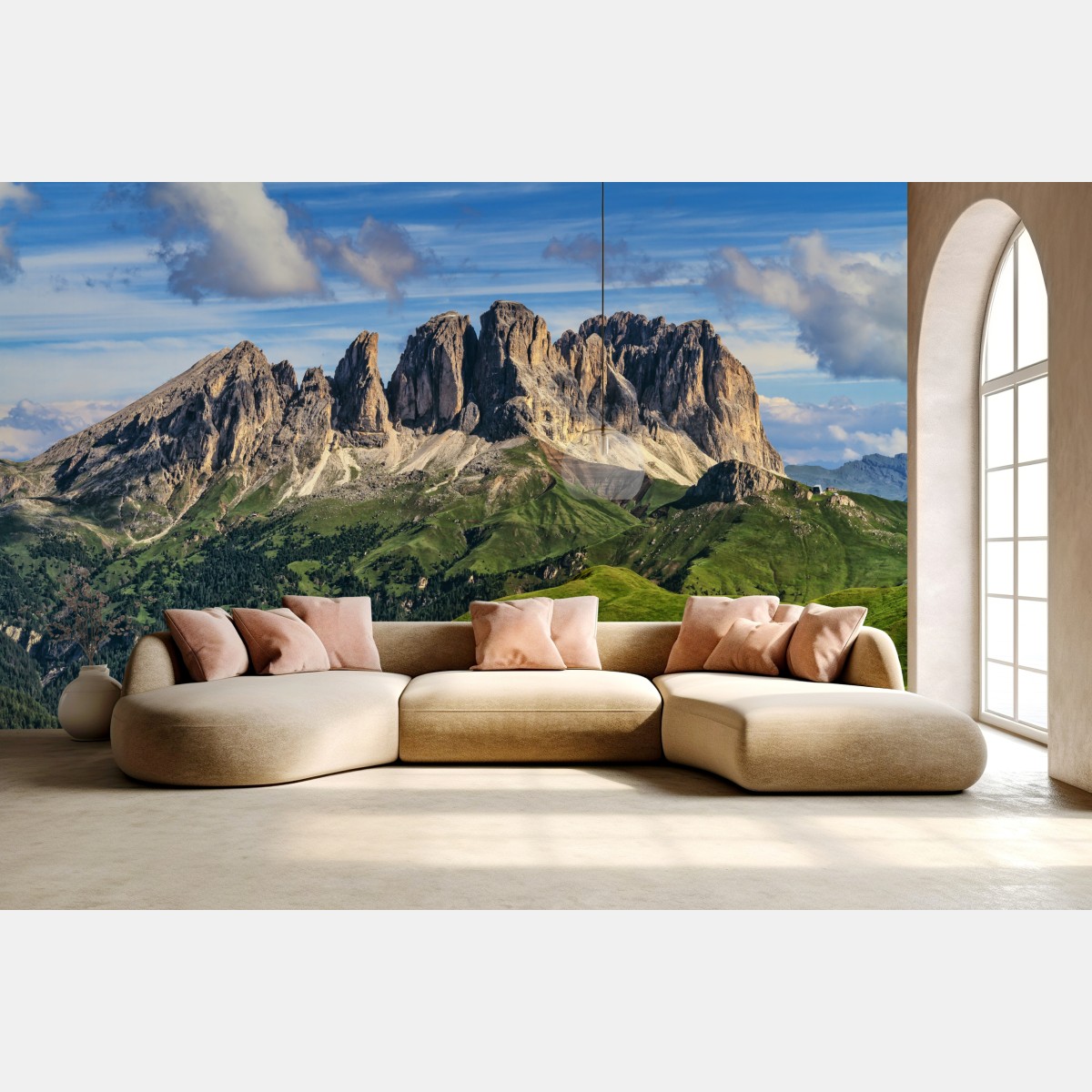 Wall mural majestic mountain panorama with green hills