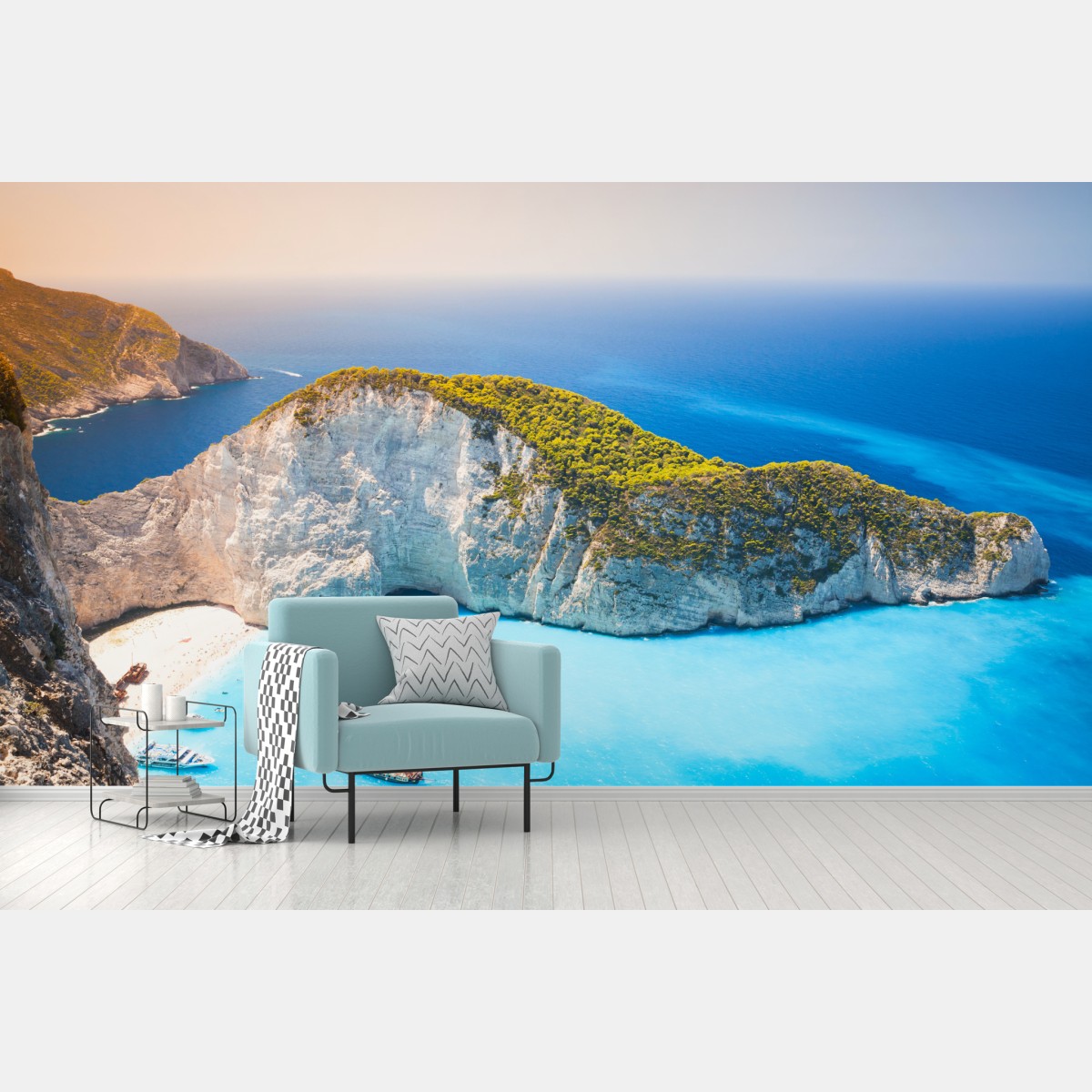 Wall mural turquoise cove at Navagio Beach, Zakynthos