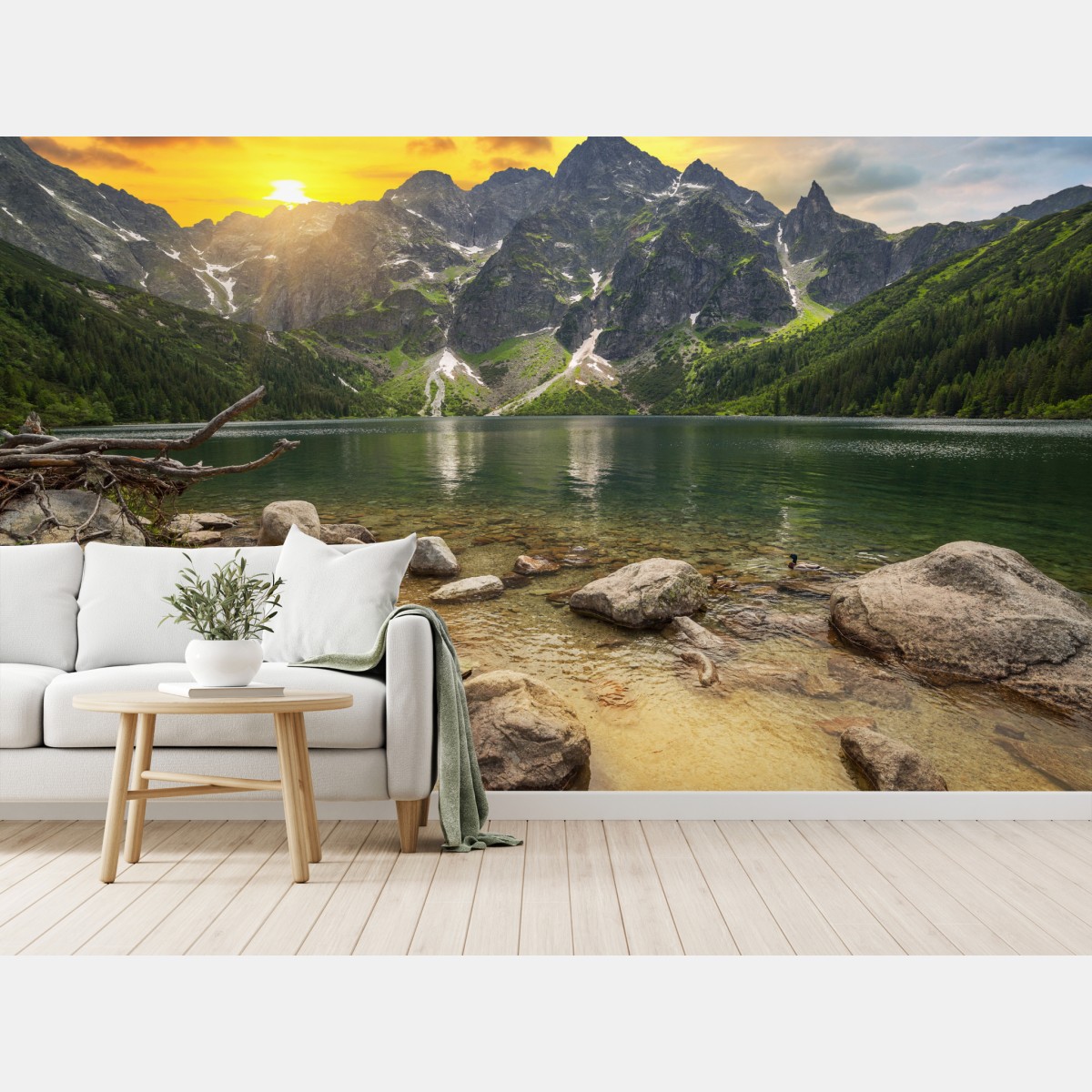 Wall mural sunset over Eye of the Sea, Tatra Mountains, Poland