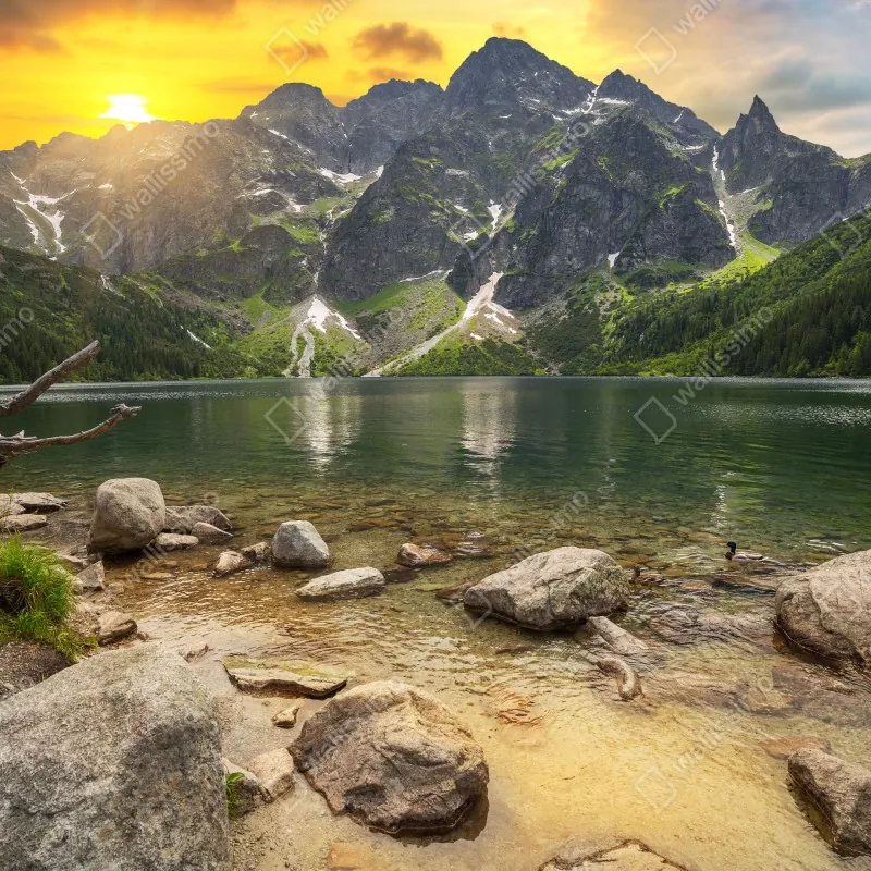 Fototapeta zachód słońca nad Morskim Okiem w Tatrach, Polska – Wallissimo® Fototapeta zachód słońca nad Morskim Okiem w Tatrach, Polska – Wallissimo®