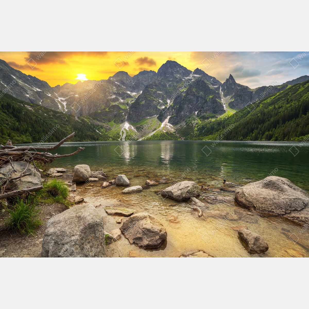 Fototapeta zachód słońca nad Morskim Okiem w Tatrach, Polska – Wallissimo® Fototapeta zachód słońca nad Morskim Okiem w Tatrach, Polska – Wallissimo®