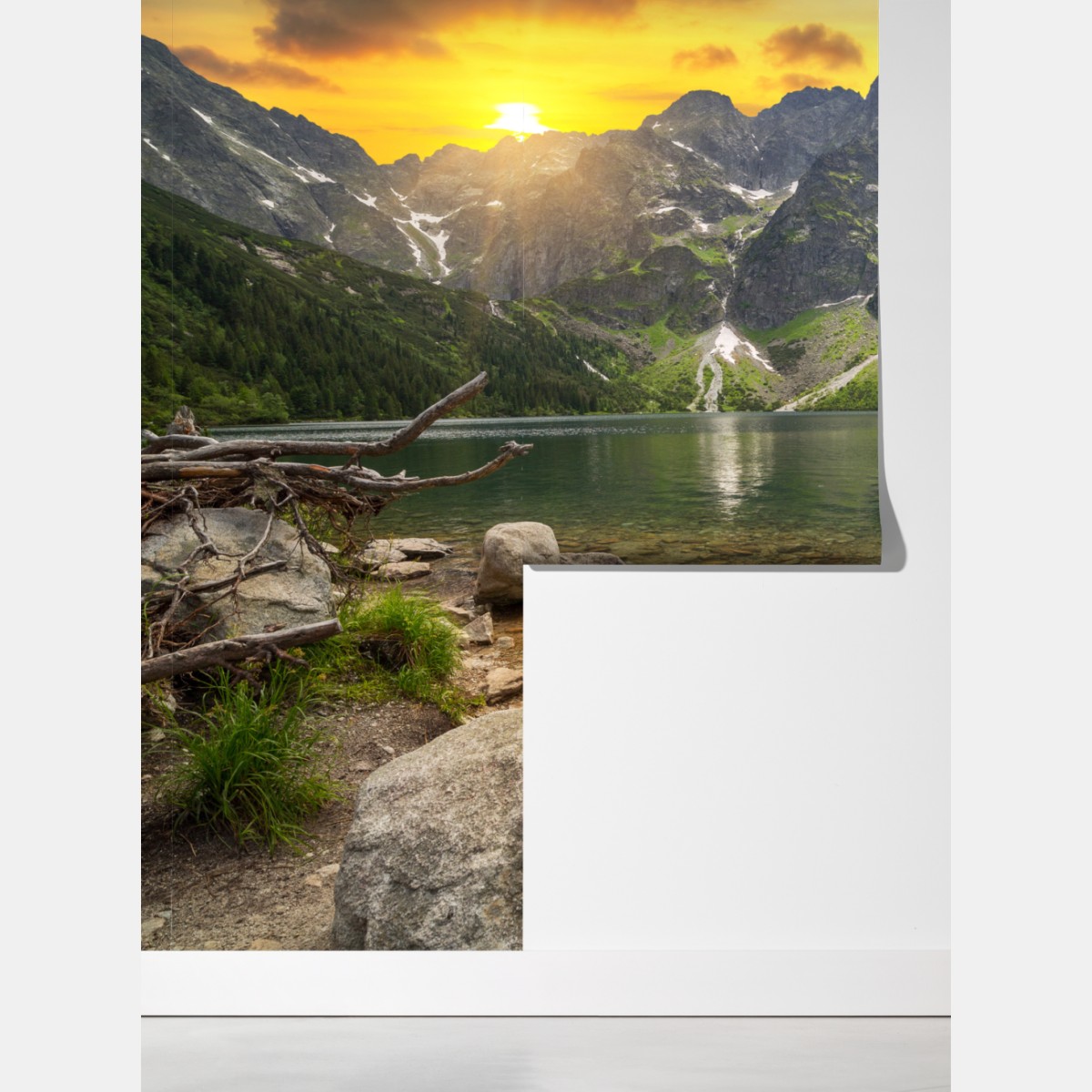 Fototapeta zachód słońca nad Morskim Okiem w Tatrach, Polska – Wallissimo® Fototapeta zachód słońca nad Morskim Okiem w Tatrach, Polska – Wallissimo®