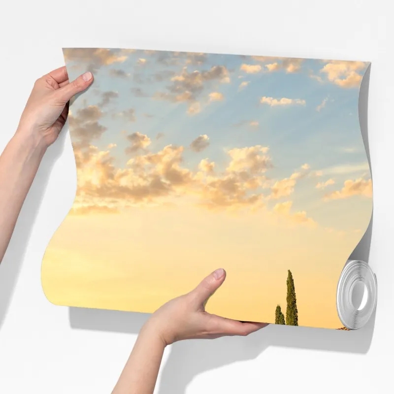 Fototapeta Toskania zachód słońca aleja cyprysów – Wallissimo® Fototapeta Toskania zachód słońca aleja cyprysów – Wallissimo®