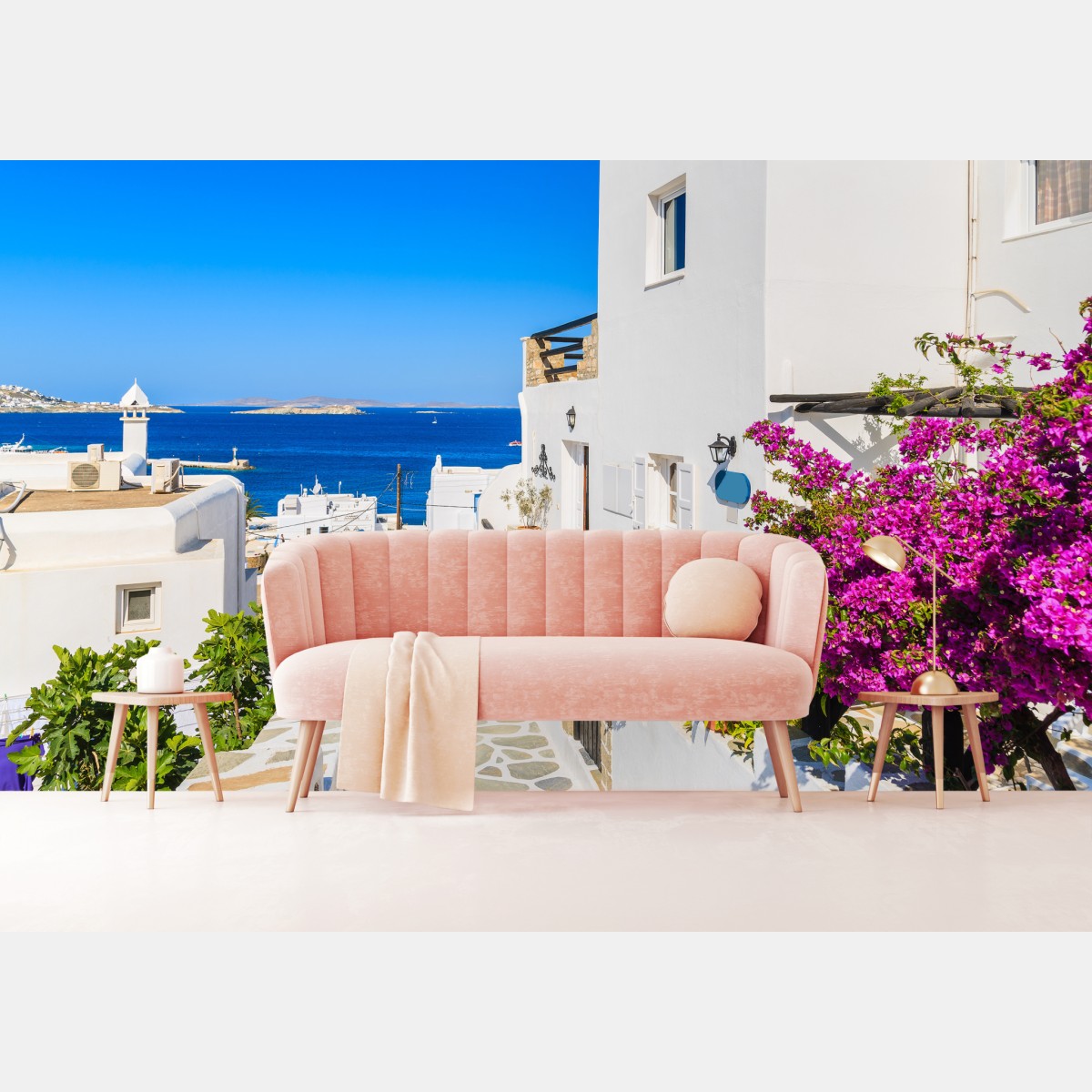 Wall mural sunlit lane in Mykonos