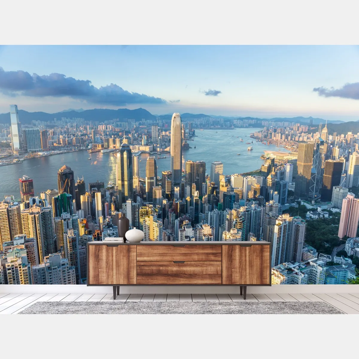 Fototapeta panorama Hongkongu o zachodzie słońca – Wallissimo® Fototapeta panorama Hongkongu o zachodzie słońca – Wallissimo®