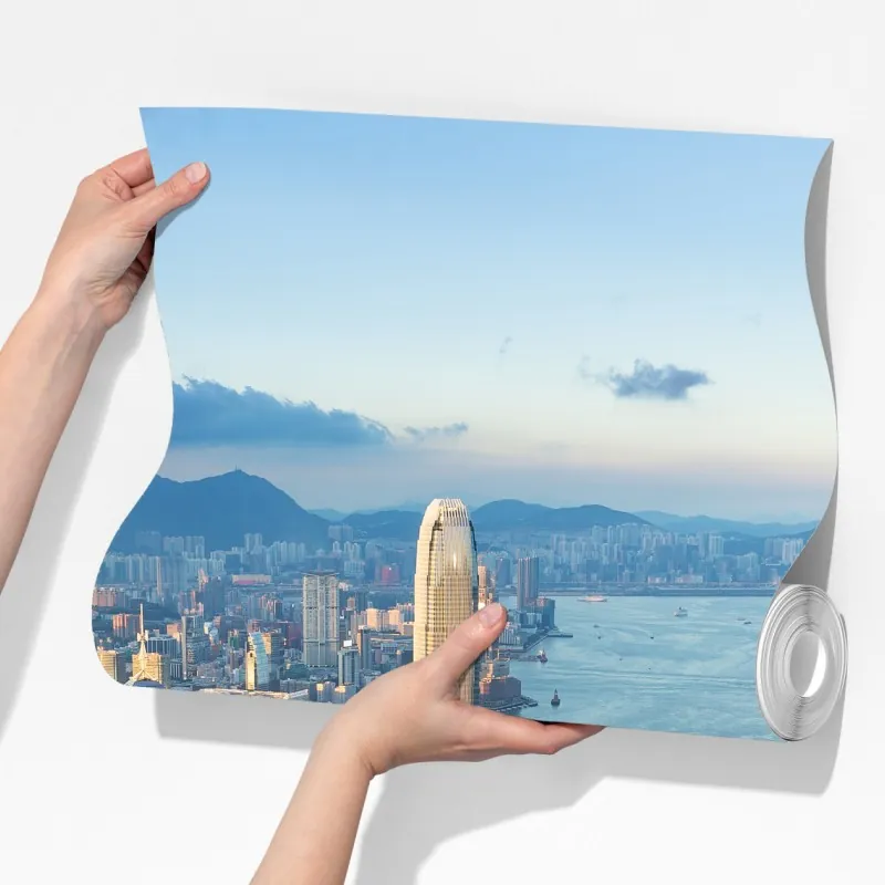 Fototapeta panorama Hongkongu o zachodzie słońca – Wallissimo® Fototapeta panorama Hongkongu o zachodzie słońca – Wallissimo®