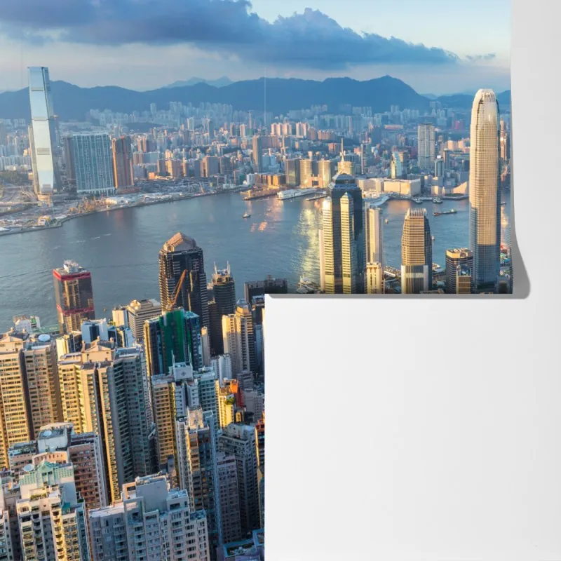 Fototapeta panorama Hongkongu o zachodzie słońca – Wallissimo® Fototapeta panorama Hongkongu o zachodzie słońca – Wallissimo®