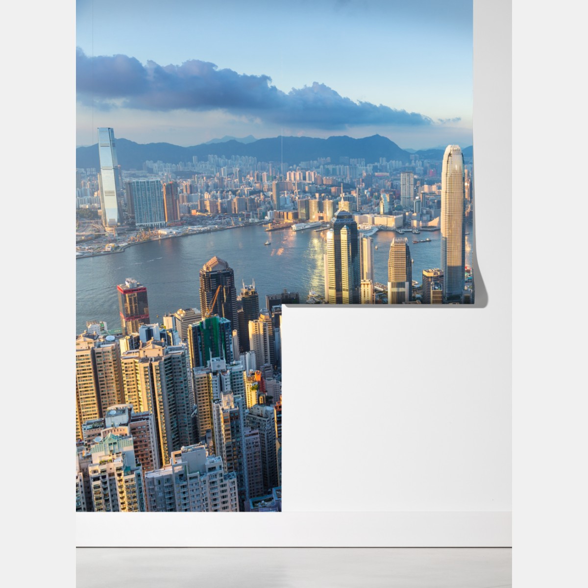 Fototapeta panorama Hongkongu o zachodzie słońca – Wallissimo® Fototapeta panorama Hongkongu o zachodzie słońca – Wallissimo®