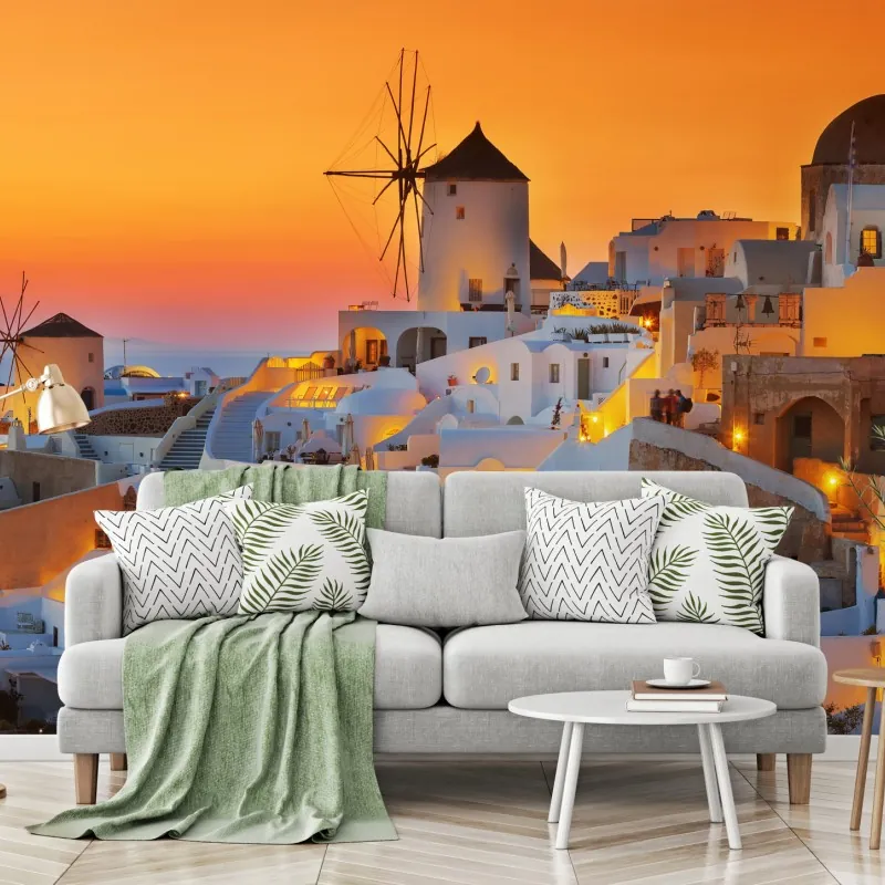 Fototapeta złoty zachód słońca w Oia, Santorini – Wallissimo® Fototapeta złoty zachód słońca w Oia, Santorini – Wallissimo®