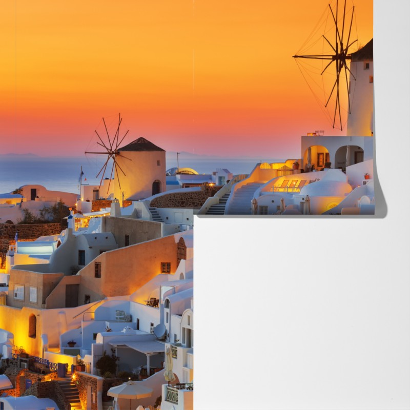 Fototapeta złoty zachód słońca w Oia, Santorini – Wallissimo® Fototapeta złoty zachód słońca w Oia, Santorini – Wallissimo®