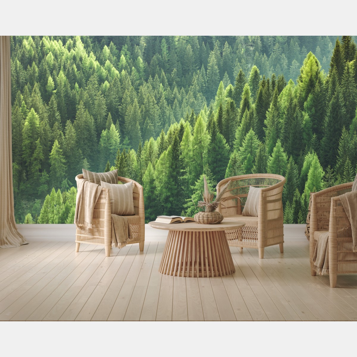 Wall mural lush green forest panorama