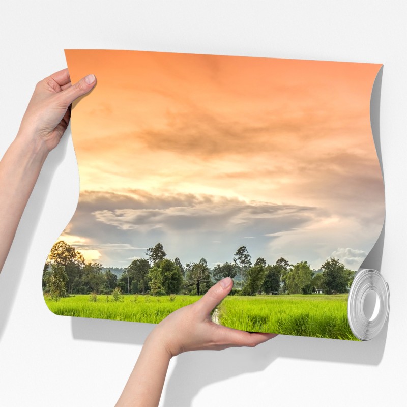 Fototapeta zachód słońca nad drewnianym mostem w Khonburi – Wallissimo® Fototapeta zachód słońca nad drewnianym mostem w Khonburi – Wallissimo®