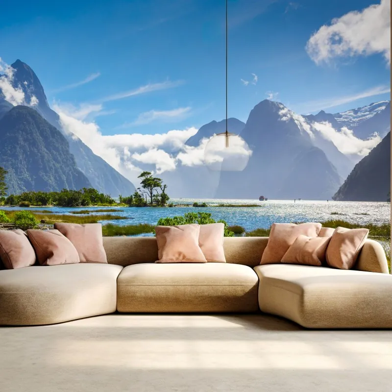 Fototapeta malowniczy krajobraz górski nad fiordem – Wallissimo® Fototapeta malowniczy krajobraz górski nad fiordem – Wallissimo®