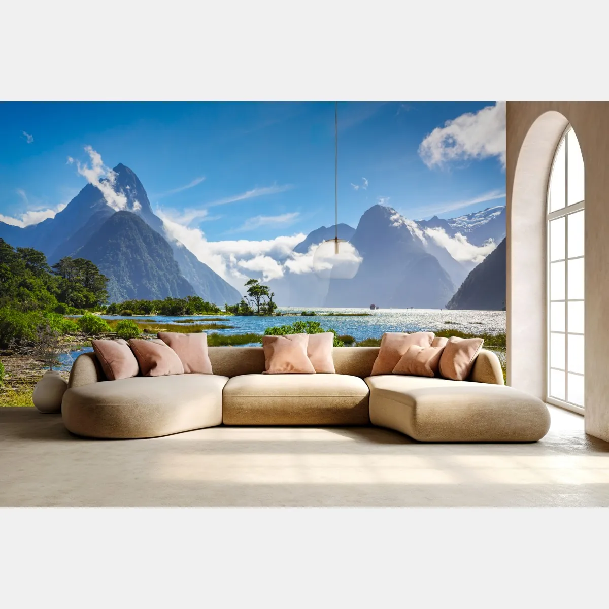 Fototapeta malowniczy krajobraz górski nad fiordem – Wallissimo® Fototapeta malowniczy krajobraz górski nad fiordem – Wallissimo®