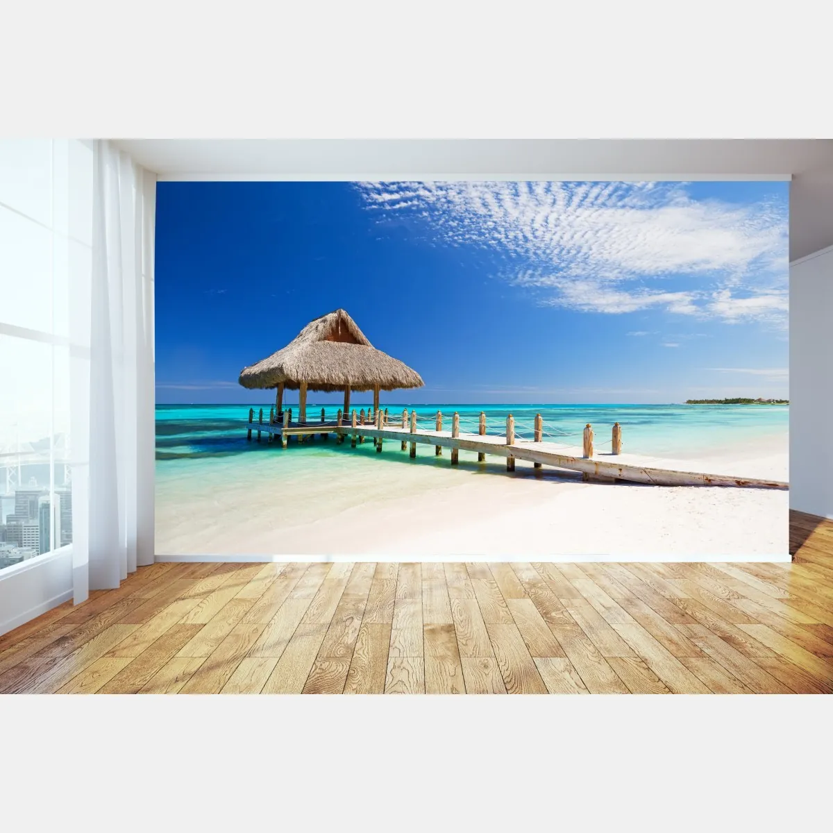 Fototapeta spokojny pomost na plaży w Cap Cana – Wallissimo® Fototapeta spokojny pomost na plaży w Cap Cana – Wallissimo®