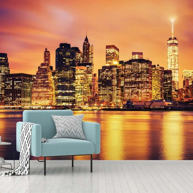 Fototapeta Nowy Jork panorama o zachodzie słońca – Wallissimo® Fototapeta Nowy Jork panorama o zachodzie słońca – Wallissimo®