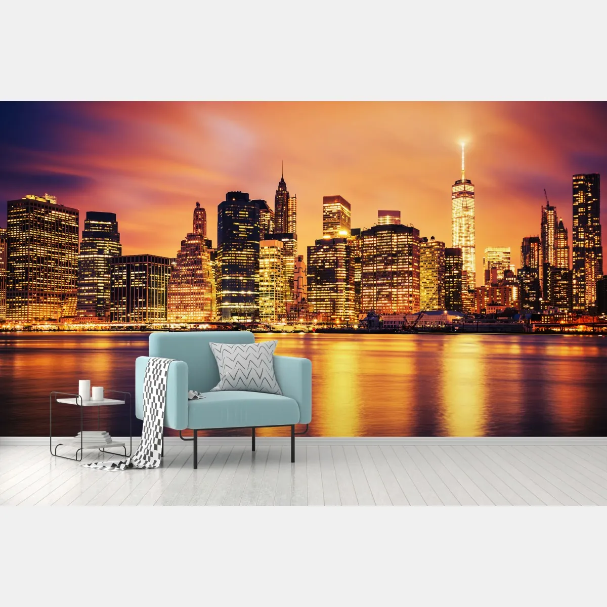 Fototapeta Nowy Jork panorama o zachodzie słońca – Wallissimo® Fototapeta Nowy Jork panorama o zachodzie słońca – Wallissimo®