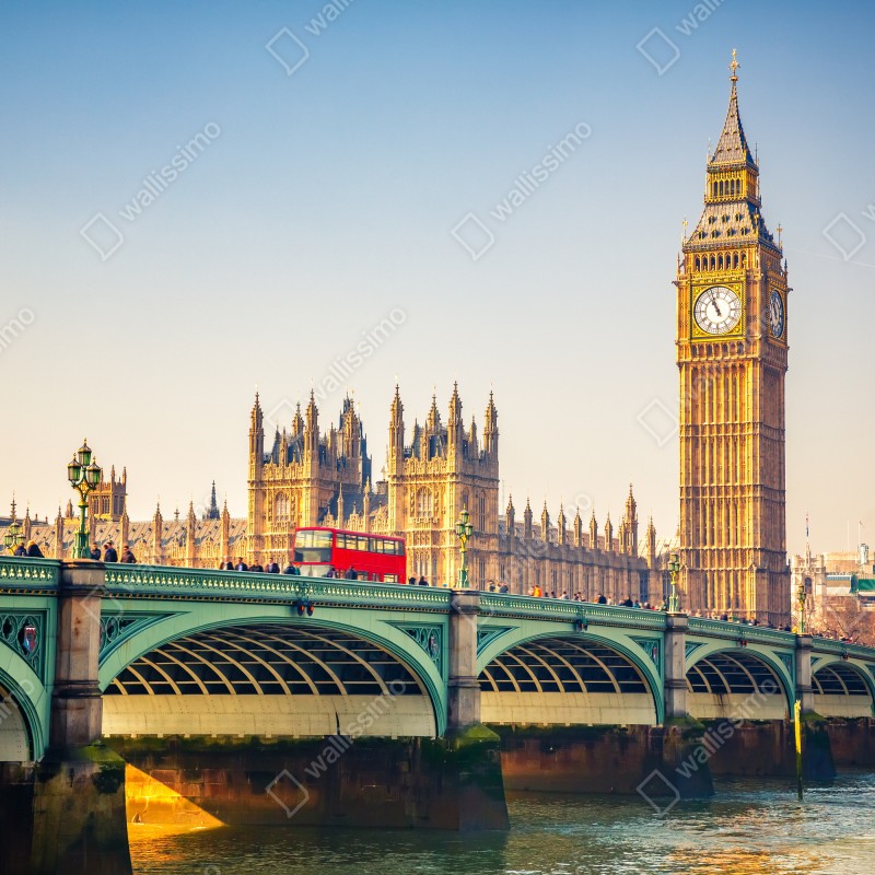 Fototapeta słoneczny widok na Big Ben i Westminster Bridge, Londyn – Wallissimo® Fototapeta słoneczny widok na Big Ben i Westminster Bridge, Londyn – Wallissimo®
