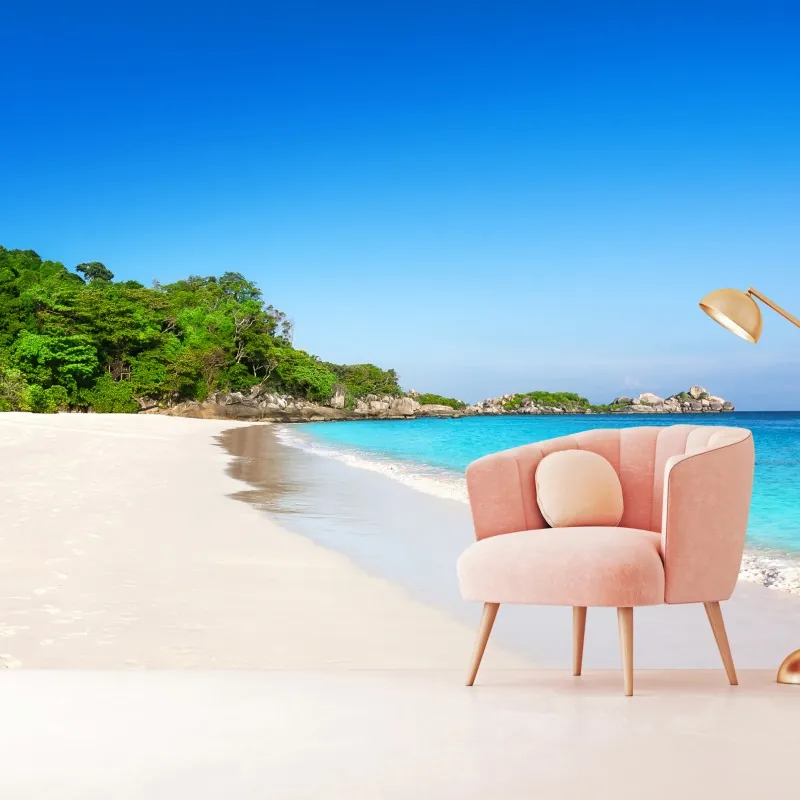 Fototapeta tropikalna plaża z białym piaskiem – Wallissimo® Fototapeta tropikalna plaża z białym piaskiem – Wallissimo®