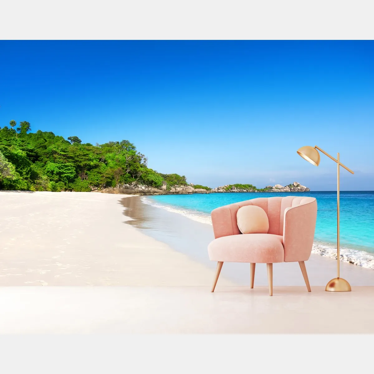 Fototapeta tropikalna plaża z białym piaskiem – Wallissimo® Fototapeta tropikalna plaża z białym piaskiem – Wallissimo®