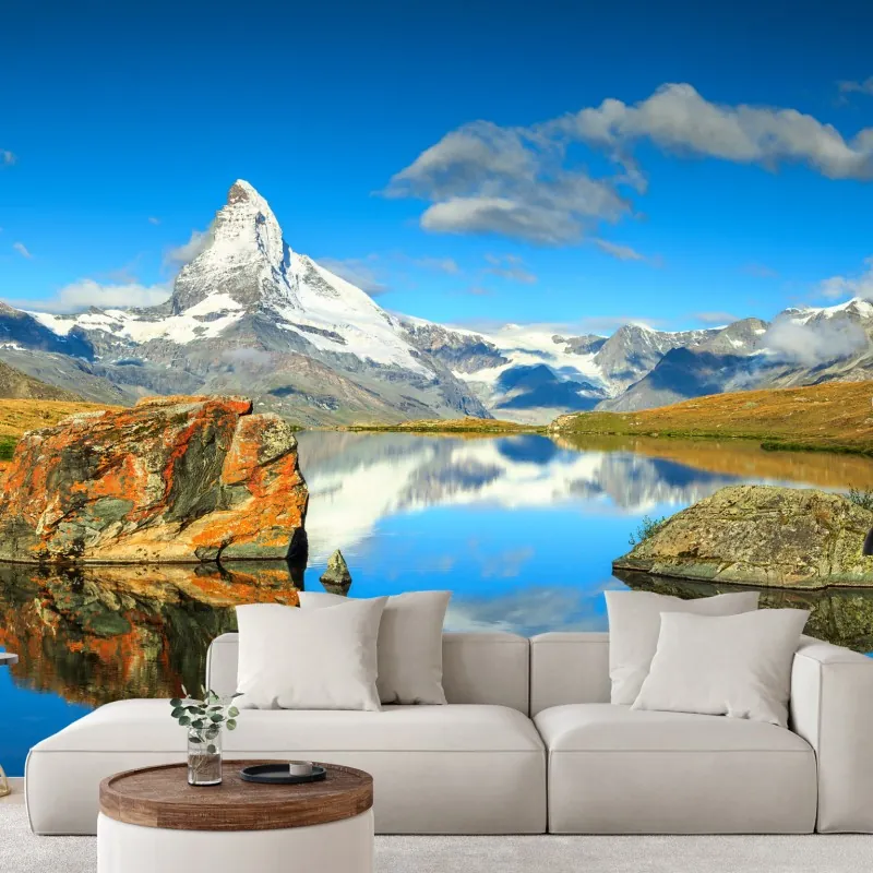 Fototapeta odbicie Matterhornu nad alpejskim jeziorem