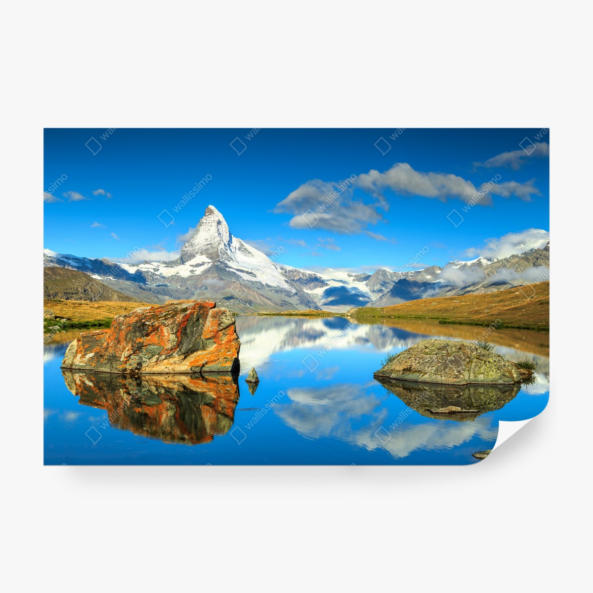 Fototapeta odbicie Matterhornu nad alpejskim jeziorem – Wallissimo® Fototapeta odbicie Matterhornu nad alpejskim jeziorem – Wallissimo®