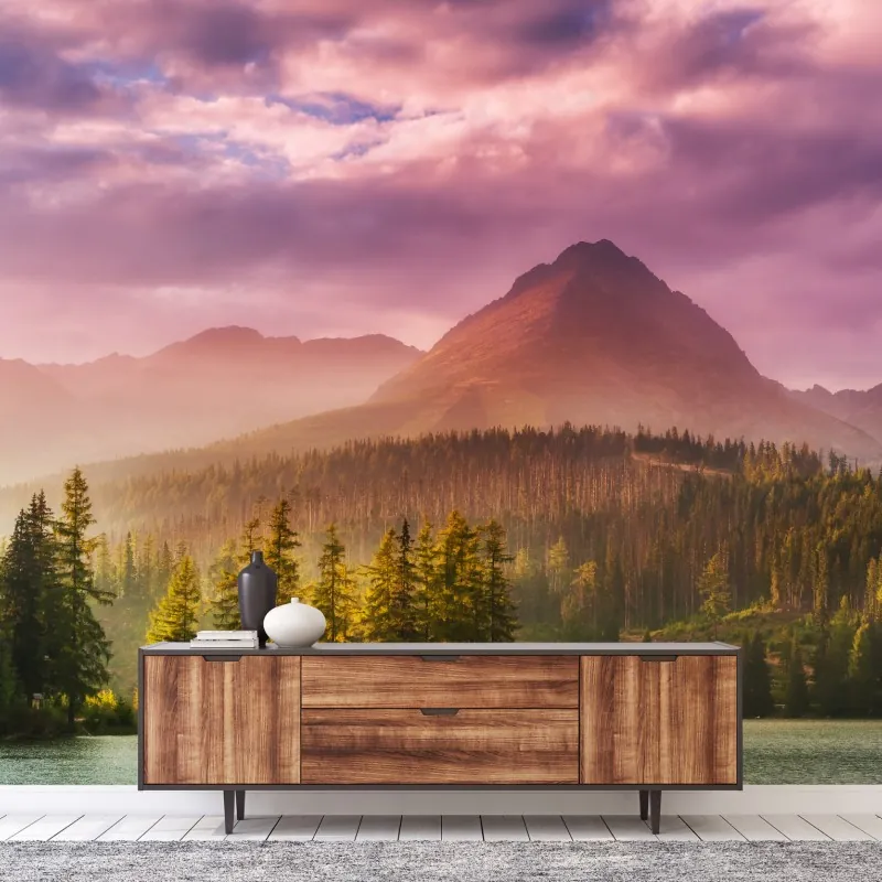 Fototapeta zachód słońca nad Štrbské Pleso