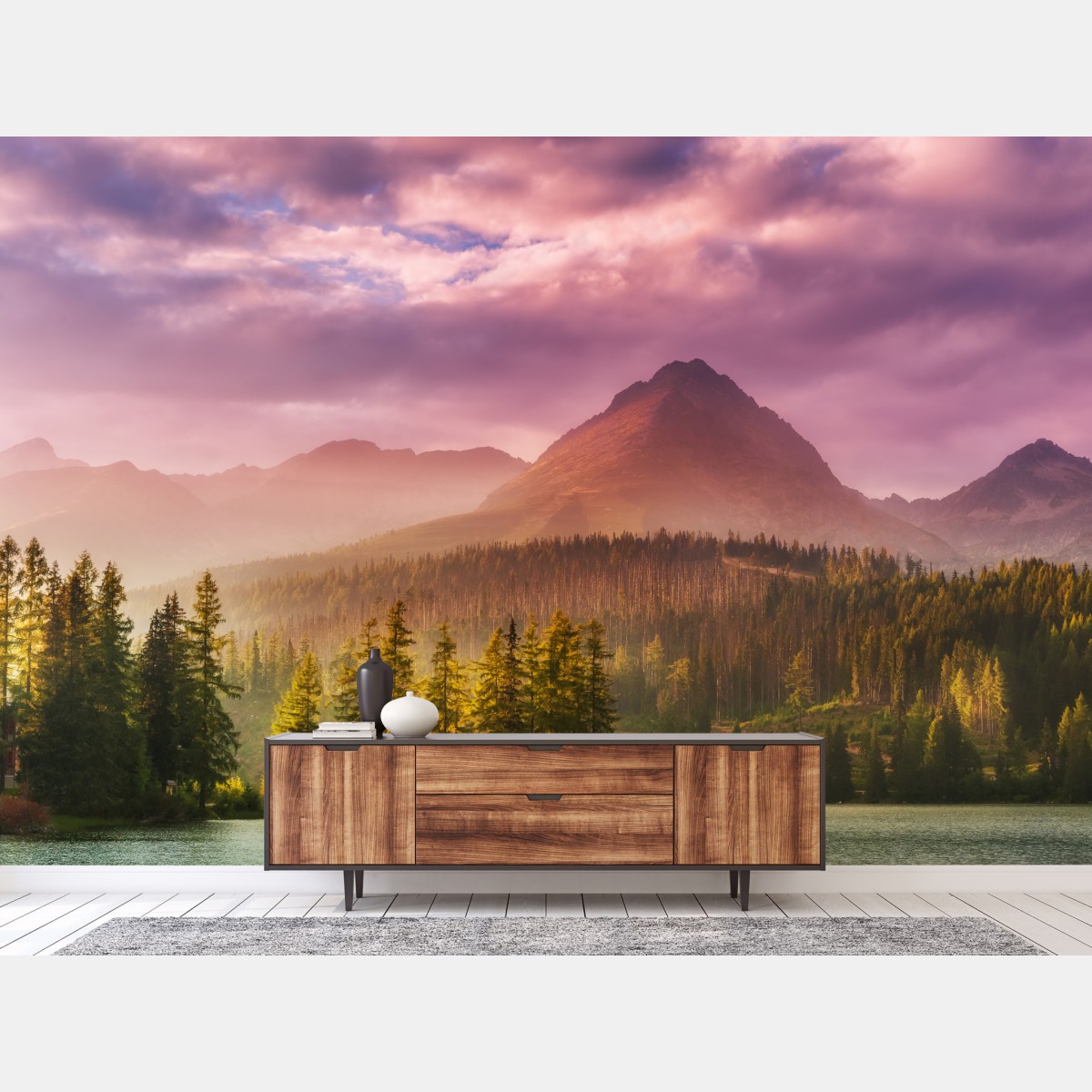 Wall mural sunset over Štrbské Pleso