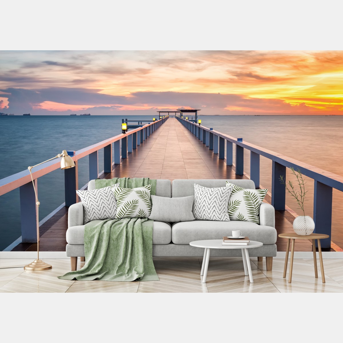 Wall mural sunset pier at the harbor