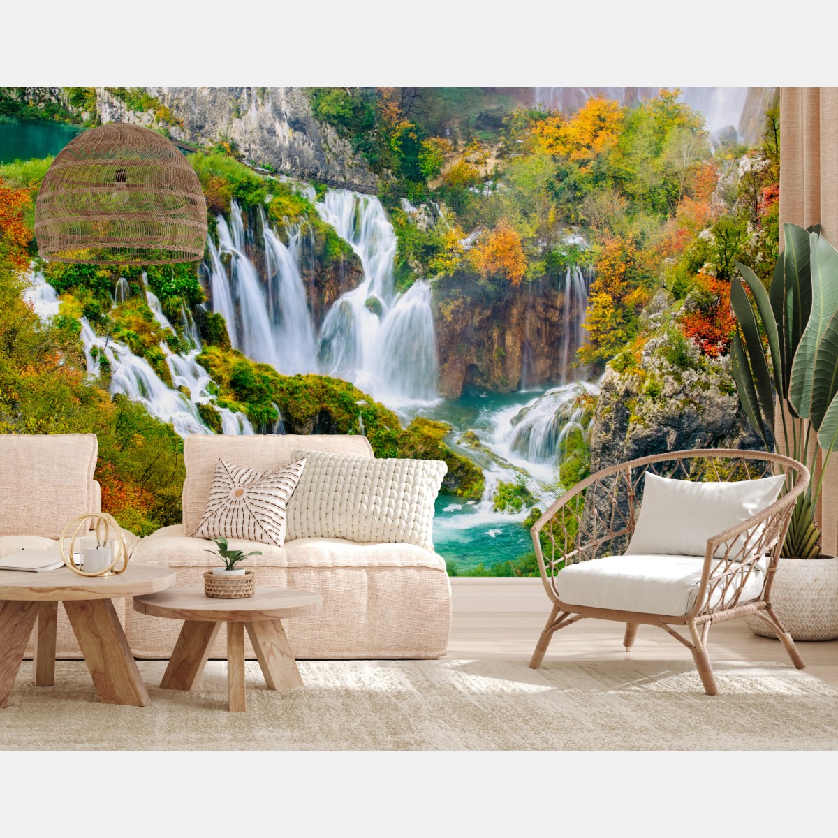 Wall mural turquoise waterfall in autumn