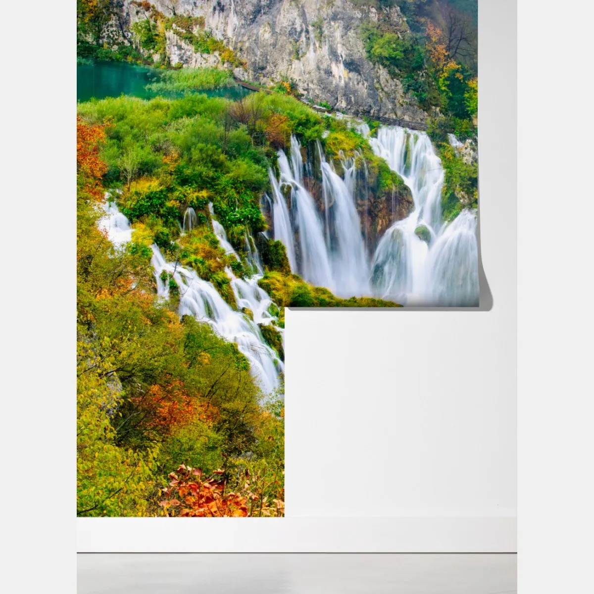 Fototapeta turkusowy wodospad jesienią – Wallissimo® Fototapeta turkusowy wodospad jesienią – Wallissimo®