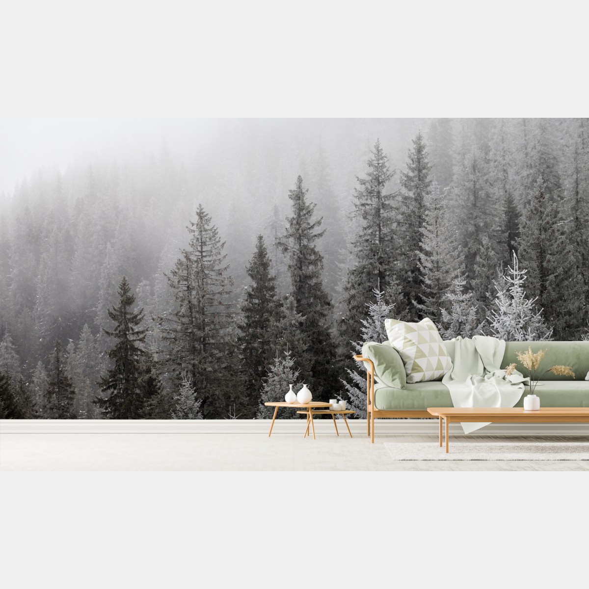 Wall mural foggy winter forest in the Carpathians
