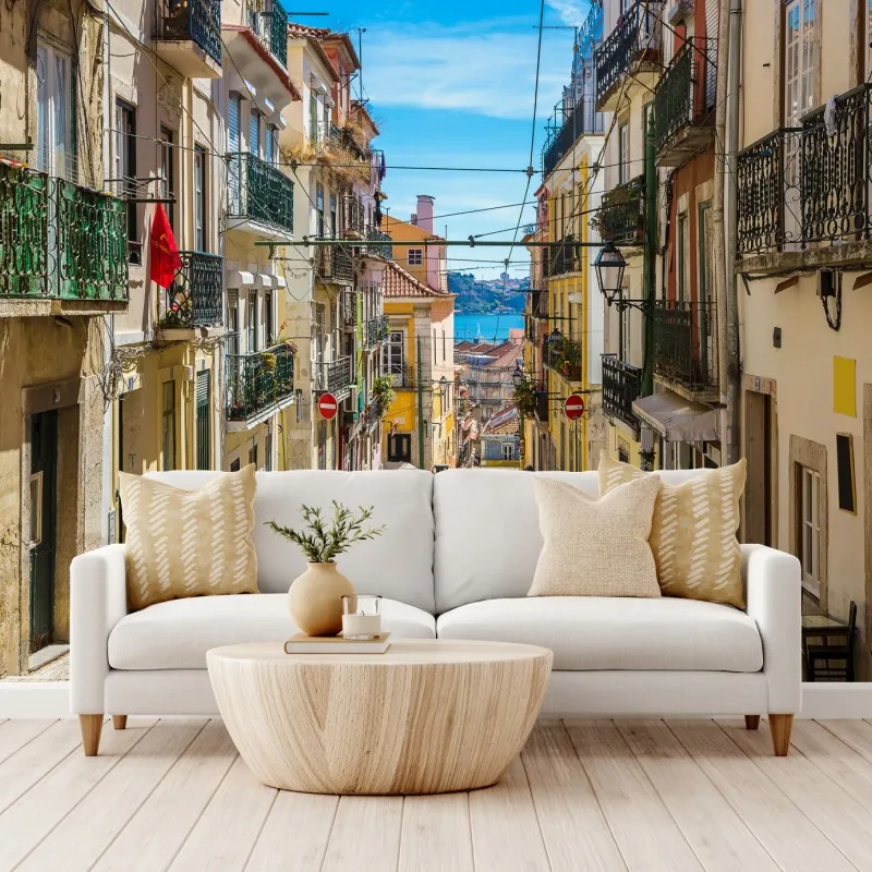 Fototapeta stara ulica w Lizbonie w słoneczny dzień