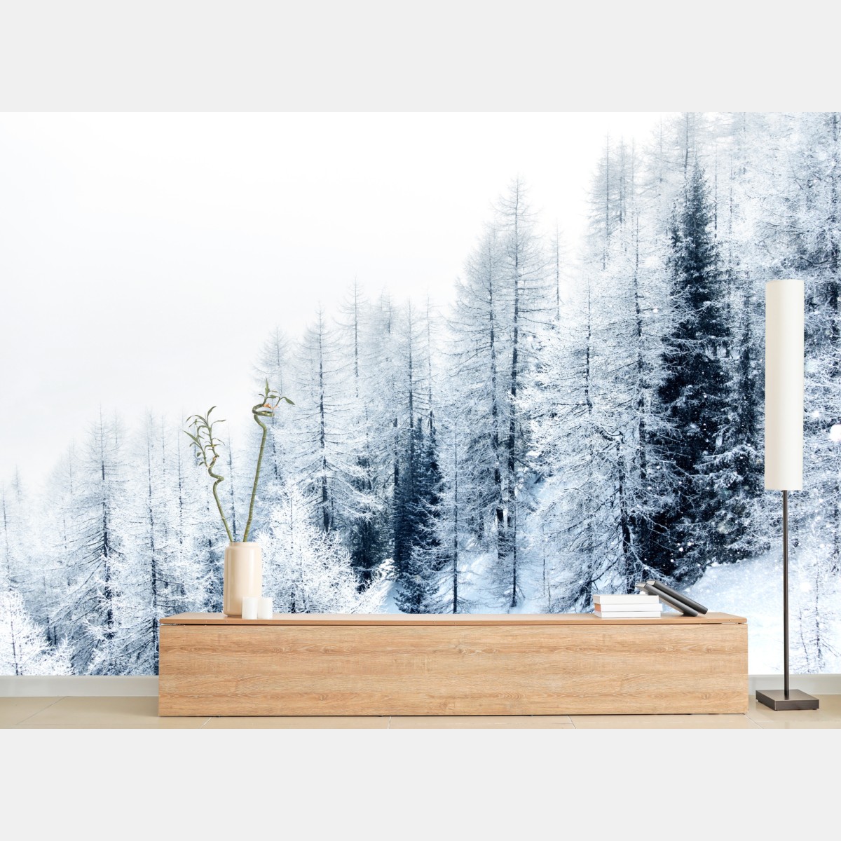 Wall mural winter hush: snowy forest landscape