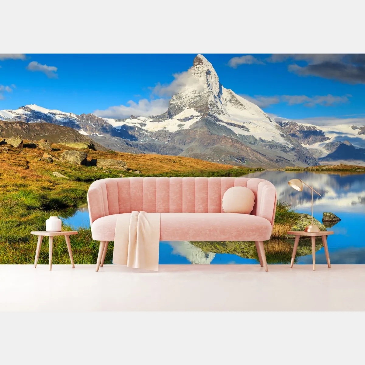 Fototapeta majestatyczny Matterhorn odbity w alpejskim jeziorze – Wallissimo® Fototapeta majestatyczny Matterhorn odbity w alpejskim jeziorze – Wallissimo®