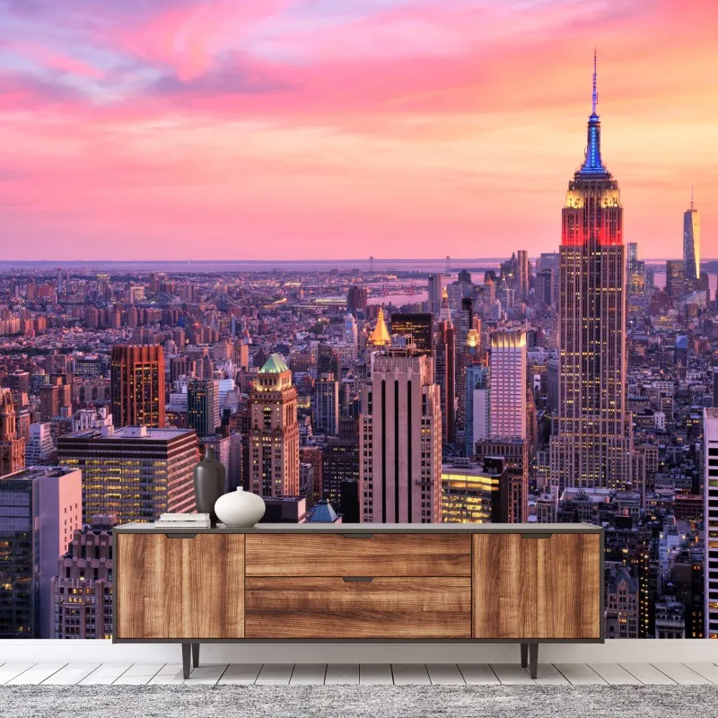 Fototapeta Nowy Jork panorama miasta o zachodzie słońca – Wallissimo® Fototapeta Nowy Jork panorama miasta o zachodzie słońca – Wallissimo®