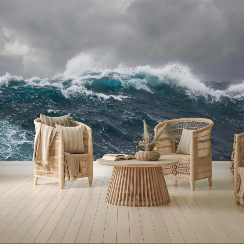 Fototapeta burzliwe morze z rozbijającymi się falami