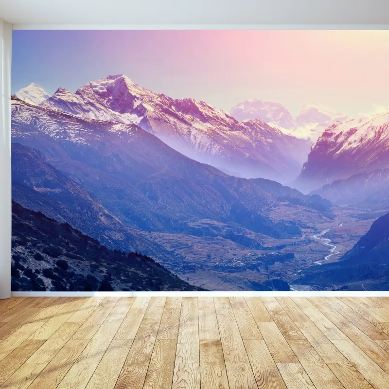 Fototapeta pastelowa dolina górska o świcie