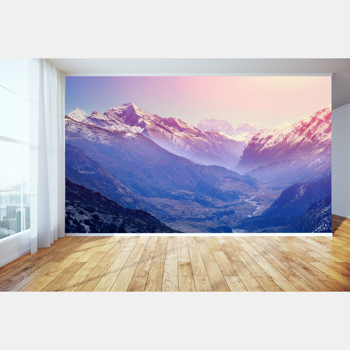 Wall mural pastel mountain valley sunrise