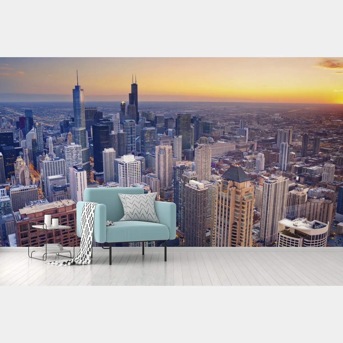 Fototapeta panorama miasta o zachodzie słońca – Wallissimo® Fototapeta panorama miasta o zachodzie słońca – Wallissimo®