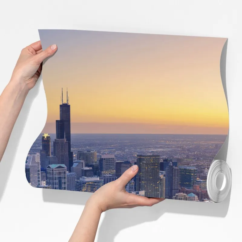 Fototapeta panorama miasta o zachodzie słońca – Wallissimo® Fototapeta panorama miasta o zachodzie słońca – Wallissimo®