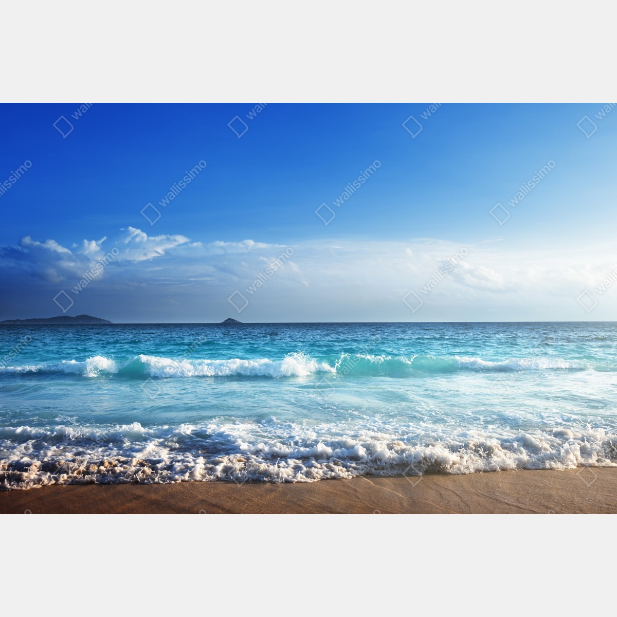 Fototapeta tropikalna plaża na Seszelach o zachodzie słońca – Wallissimo® Fototapeta tropikalna plaża na Seszelach o zachodzie słońca – Wallissimo®