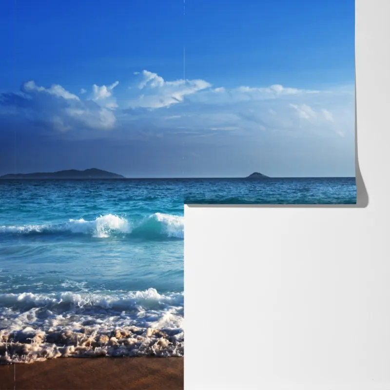 Fototapeta tropikalna plaża na Seszelach o zachodzie słońca – Wallissimo® Fototapeta tropikalna plaża na Seszelach o zachodzie słońca – Wallissimo®