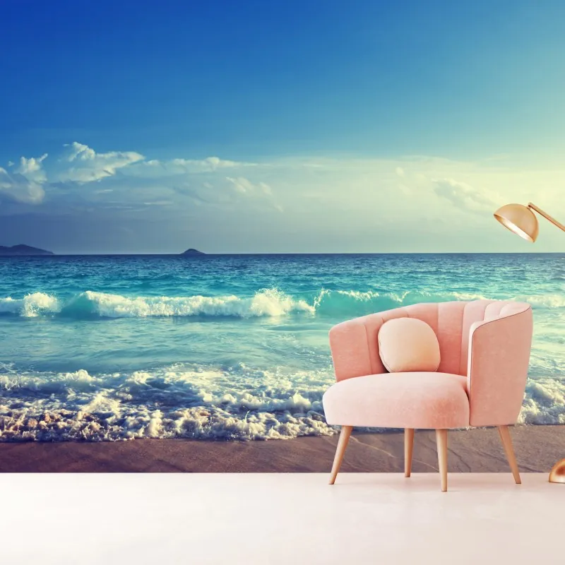 Fototapeta plaża na Seszelach o zachodzie słońca – Wallissimo® Fototapeta plaża na Seszelach o zachodzie słońca – Wallissimo®