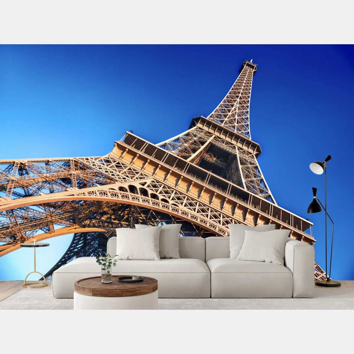 Fototapeta Wieża Eiffla z bliska w Paryżu – Wallissimo® Fototapeta Wieża Eiffla z bliska w Paryżu – Wallissimo®