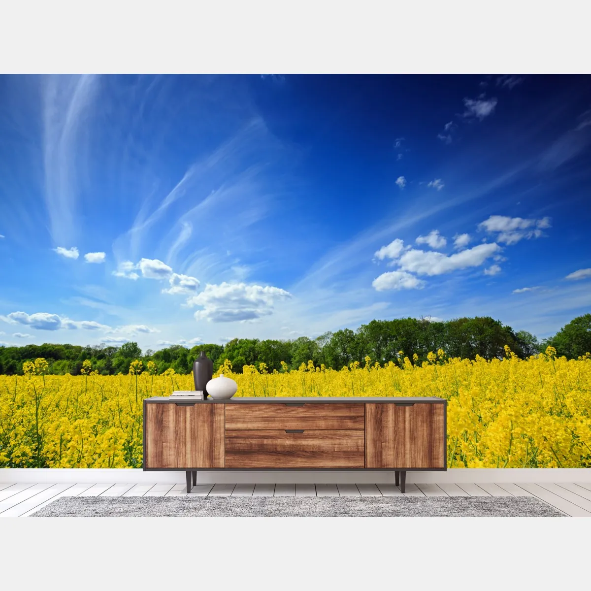 Fototapeta Polskie pole rzepaku pod błękitnym niebem – Wallissimo® Fototapeta Polskie pole rzepaku pod błękitnym niebem – Wallissimo®