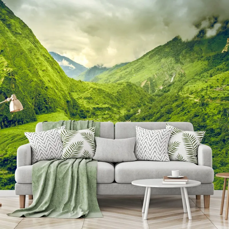 Fototapeta bujna zielona dolina górska z rzeką