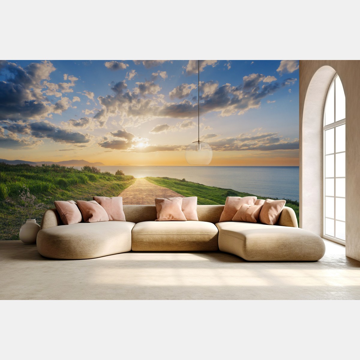 Wall mural path to the sea at sunrise