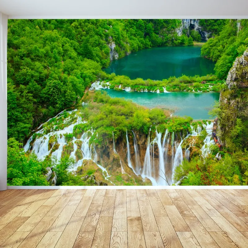 Fototapeta bujny wodospad i turkusowe jeziora